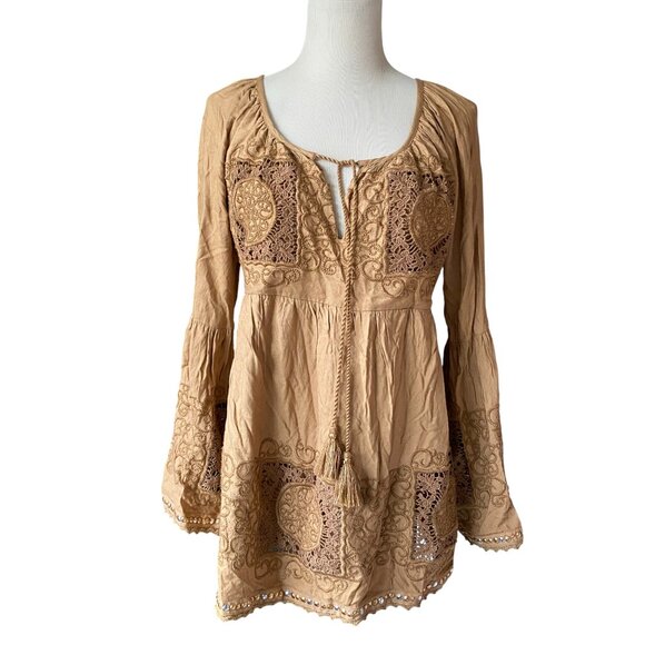 BOSTON PROPER Crochet Bell Sleeve Boho Top M - Picture 1 of 8